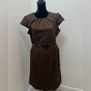 Olivia Matthews Round Neck Cap Sleeve Pattern Brown  Sheath Dress Size 16
